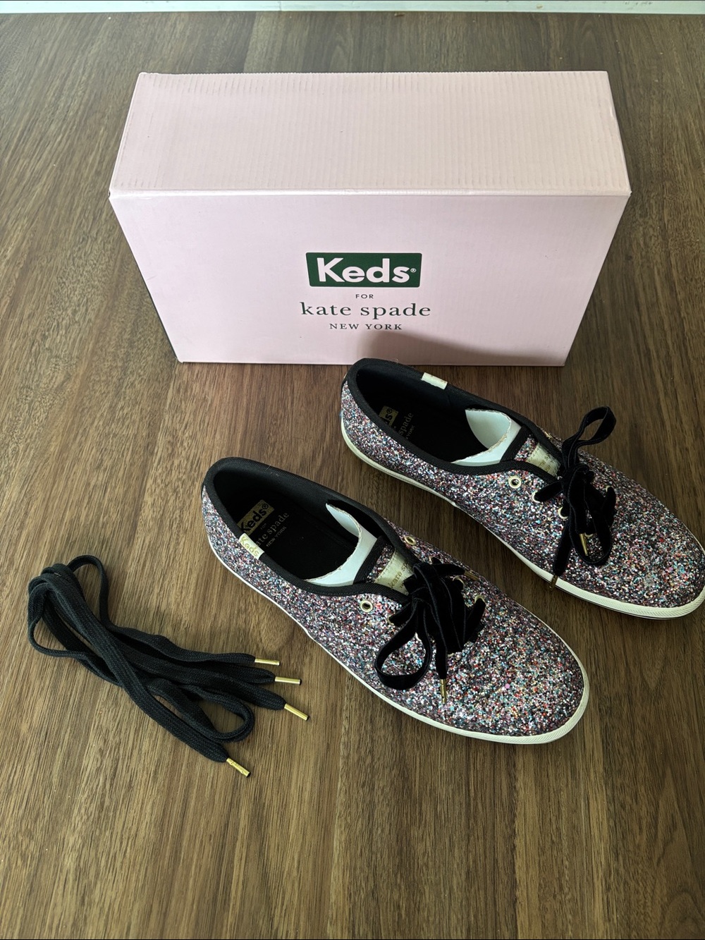 kate spade Glitter Multi Lace-Up Sneakers with Black Accents